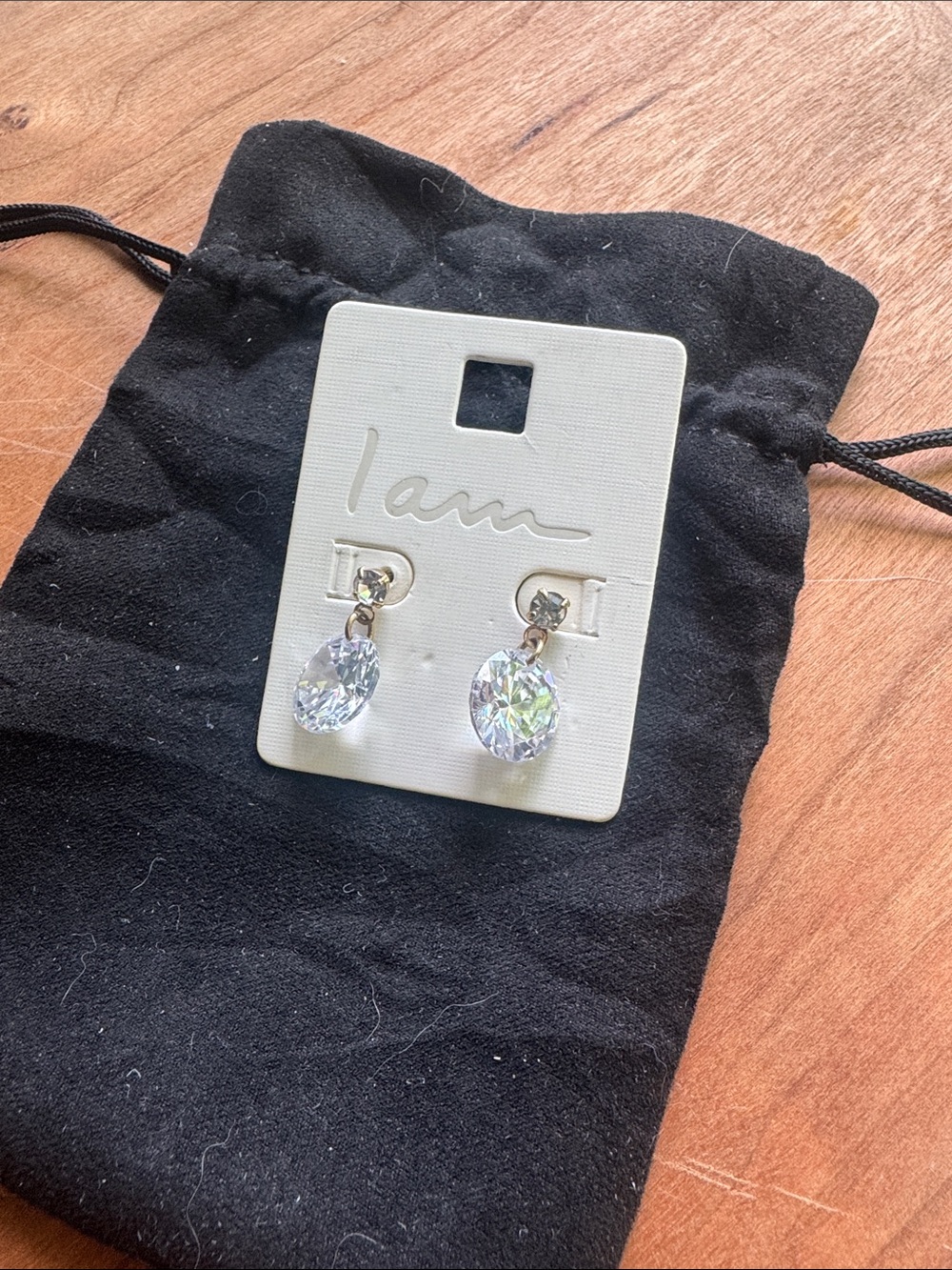 I AM Clear Crystal Drop Earrings - Silver Tone Dangle